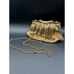 Vintage Whiting and Davis Gold Mesh Purse with Chain Strap Rhinestone Clasp